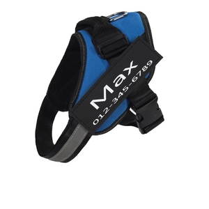 Adjustable blue tactical K9 dog harness with breathable mesh, handle and reflective strap