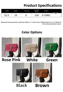 Detailed size parameters and color comparison for the chic PU saddle shoulder bag