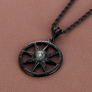 Punk style black metal compass necklace with functional nautical helm pendant design