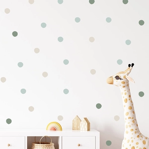 Morandi color dot wall stickers for kids room with beige and green circular patterns