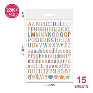 Detailed size chart for 2280+ colorful waterproof alphabet and number sticker set