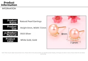 Detail view of S925 silver pearl earrings with rainbow cubic zirconia settings