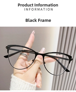 Close-up of stylish black cat-eye glasses frame worn by a model in a lifestyle setting
