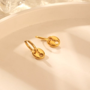 Minimalist gold pig nose pendant hoop earrings in stainless steel for women