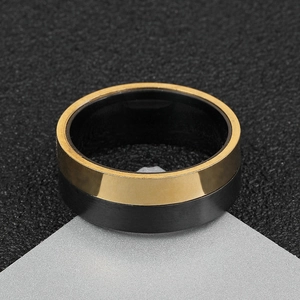 Men's punk black and gold two-tone stainless steel ring with brushed and polished finish