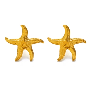 Fashionable gold starfish stud earrings with textured ocean element design for beach vacation