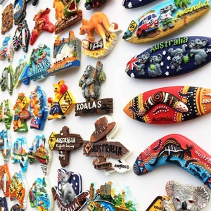 Colorful resin Australia souvenir magnets featuring koalas, kangaroos and landmarks