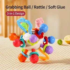 Manhattan Ball Baby Teether Rattle Toy Soft Silicone Sensory Developmental Hand Grab Colorful Textured Infant Toy