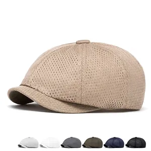 Breathable mesh newsboy cap in khaki, featuring a ventilated design for summer sun protection