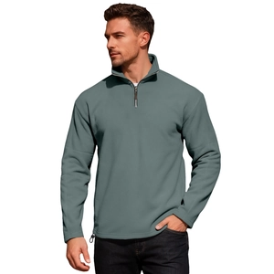 Men's half-zip fleece pullover with stand collar and adjustable hem in grey blue