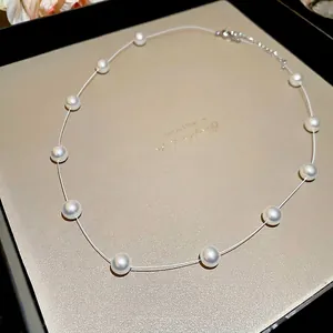 Collier de perles élégant de style coréen avec éclat blanc et fermoir en argent