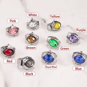 Vintage style floral gemstone ring watches in ten vibrant colors with silver metal casing