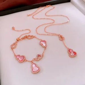 Wu Lou Gourd Charm Bracelet Necklace Rose Gold Plated Copper Pink Mother Of Artificial Pearl Zircon Inlay Elegant Jewelry For Women