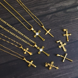 Luxurious 18K gold plated stainless steel cross pendant necklaces set with zircon crystals
