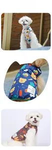 Detailed view of quilted pet vest featuring cartoon bear prints and high collar design