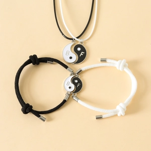 Yin Yang Tai Chi necklace and woven magnetic bracelet set for best friends and couples
