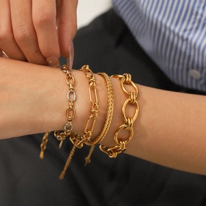 Bracelet Chaîne En Acier Inoxydable Plaqué Or 18K Pour Femme Style Ins Minimaliste Bijoux Géométriques Empilables