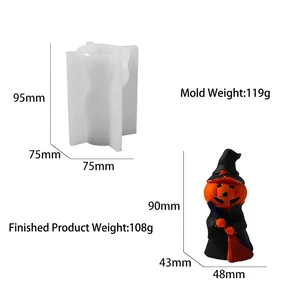 Detail view of pumpkin wizard silicone mold with exact dimensions and finished product