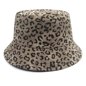 Women's leopard print corduroy bucket hat with double-sided design for outdoor fashion
