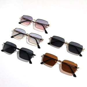 Five pairs of trendy square metal frame sunglasses in assorted gradient lens colors