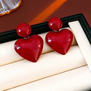 Glossy Heart Pendant Stud Earrings Elegant Trendy Fashion Jewelry For Women With Steel Earring Post
