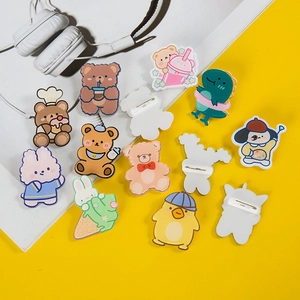 Cute acrylic cartoon animal badges with bear and rabbit designs for bags and accessories