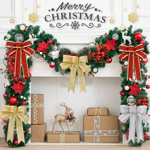 Glittery 15cm Christmas bows in red gold and silver colors for festive holiday decoration