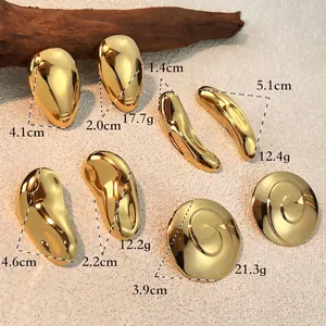 Polished 18K gold stainless steel geometric earrings with various artistic drop shapes