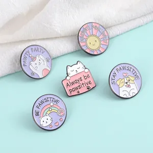 Colorful enamel cat paw pins and positive quote badges set for bags and clothes