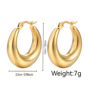 Chunky 18K gold plated stainless steel hollow teardrop hoop earrings with snap closure