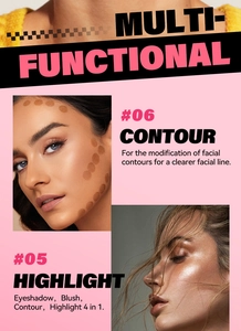 Détail montrant l'application de blush liquide, contouring et highlighter 4-en-1