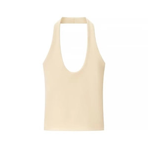 Top dos nu beige moulant pour femmes avec un design sans manches minimaliste et élégant
