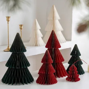 Three-color honeycomb paper Christmas trees in various sizes for minimalist holiday decor