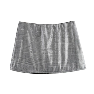 Jupe Courte Femme À Paillettes Carreaux Taille Basse Plissée Brillante Ligne A Style Sexy Club