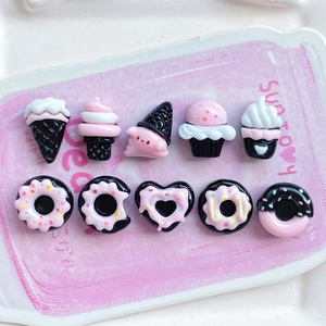 Miniature black and pink resin ice cream and donut charms for DIY nail art and crafts