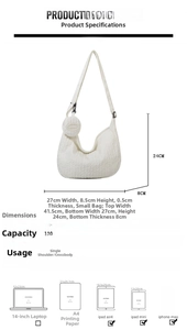 Detailed size specifications for white quilted hobo shoulder bag with round coin purse