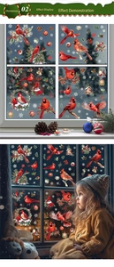 Detaillierte Weihnachts-Kardinal-Fensteraufkleber mit Beeren und Schneeflocken auf Glas