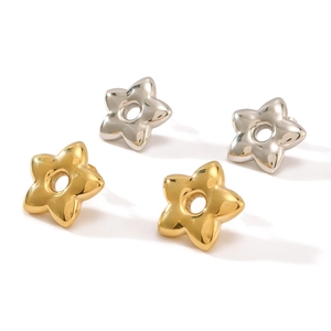 Hollow chubby star earrings in polished gold and silver stainless steel finishes