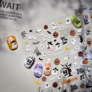 Autocollants 3D pour ongles d'Halloween avec fantômes, citrouilles et motifs effrayants