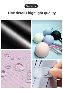 Detail of waterproof fabric with water droplets and colorful spherical umbrella handles
