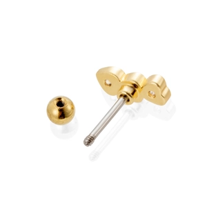 Golden heart-shaped stainless steel cartilage stud with zircons and screw ball back