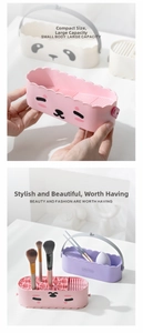 Close-up of silicone makeup brush cleaning box with textured bottom and drying slots