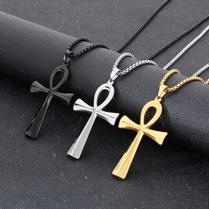 Vintage Ankh cross necklaces in gold, silver and black stainless steel for men and women