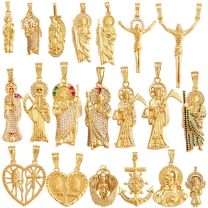 Collection of gold-plated religious pendants with zircon stones and cross designs