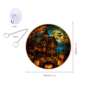 Detail of 30cm Halloween acrylic pumpkin hanging decor with chain and suction hook