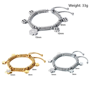 Minimalist braided stainless steel open bracelets with clover and star pendants set