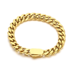 Bracciale a catena cubana in oro lucido con chiusura a scatola sicura per uomo e donna