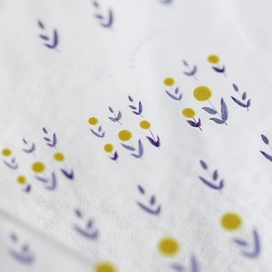 Minimalist 5D floral nail art stickers with yellow blossoms and purple leaves on white