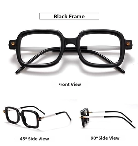 Front and side views of vintage black square anti-blue light reading glasses for men