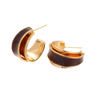 18k gold plated double-layer C-shaped enamel earrings in minimalist vintage style